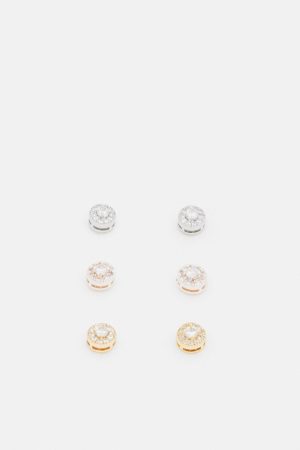 Karen Millen Round Rhinestone Earrings Stud Pack -
