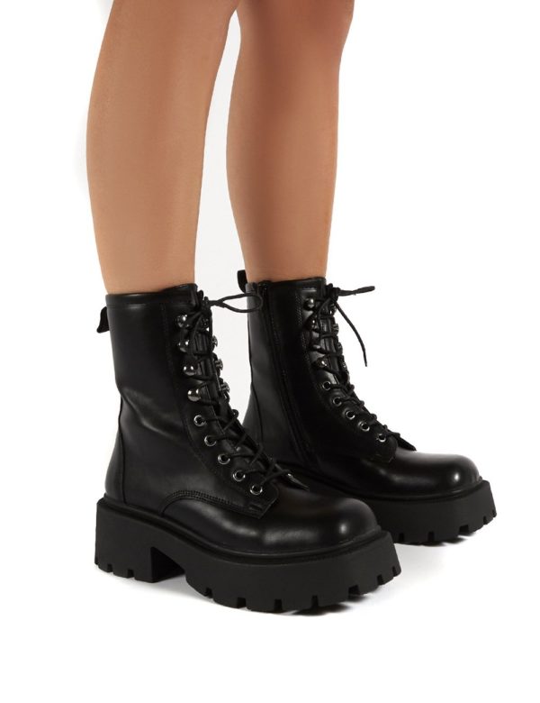 Leader  Lace Up Chunky Sole Biker Boots