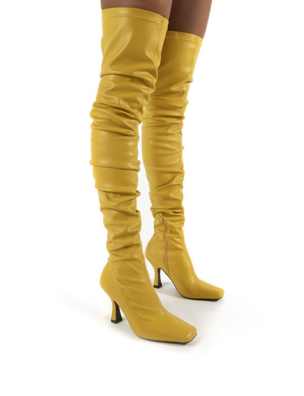Outlaw Mustard Ruched Over The Knee Heeled Boots loving the sales