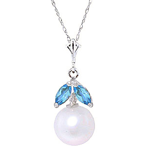 Pearl & Blue Topaz Snowdrop Pendant Necklace In 9ct White Gold loving the sales