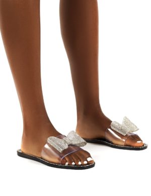 Bobbie  Perspex Diamante Detail Bow Flat Sandals