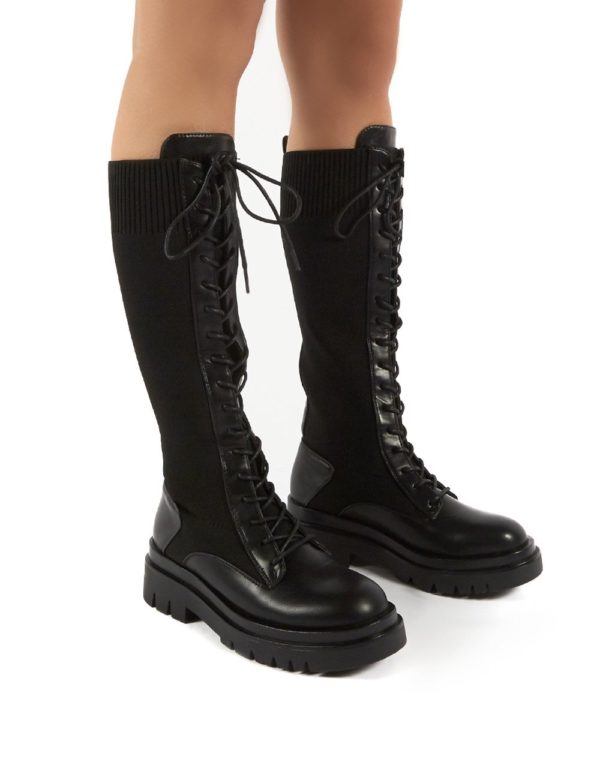 Embark  Chunky Sole Knee High Lace Up Boots