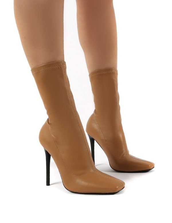 Everything Camel Square Toe Sock Fit Stiletto Heeled Ankle Boot loving the sales
