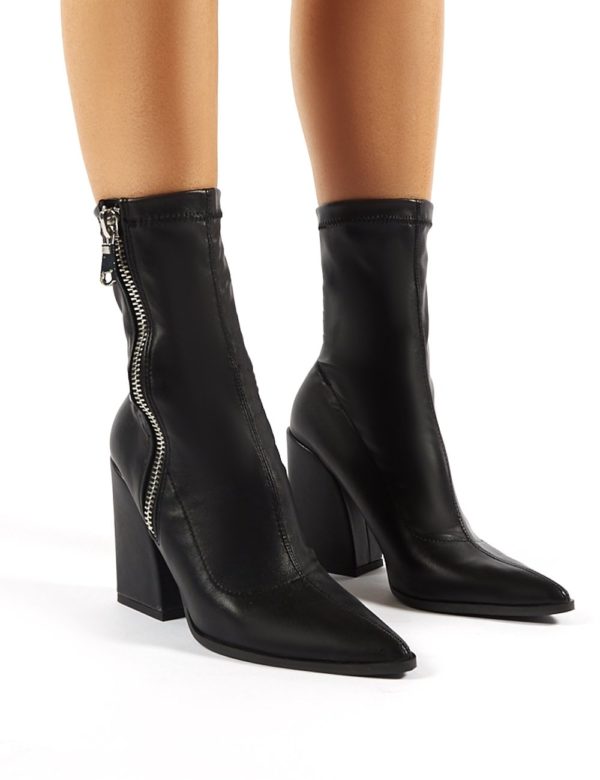 Jamie  Pu Sock Fit Block Heeled Ankle Boots