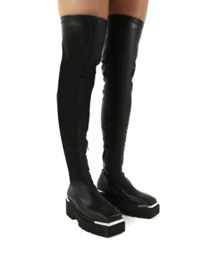Machine  Metal Detail Chunky Sole Knee High Boots