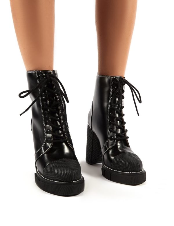 Obvious  Lace Up Platform Block Heeled Ankle Boots