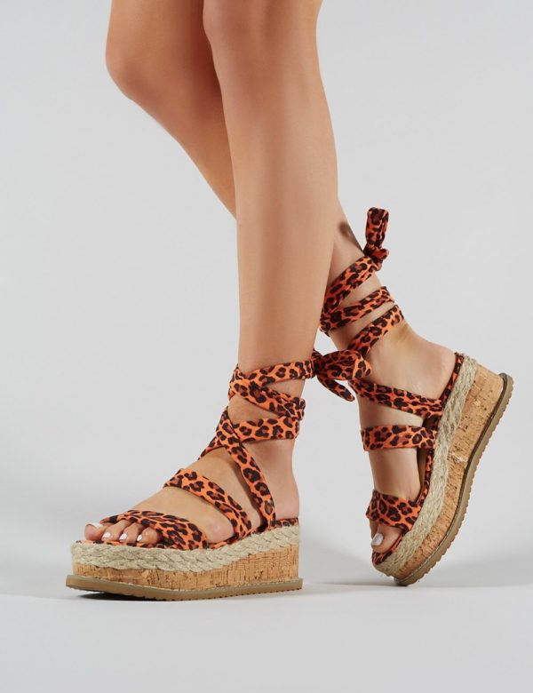Presca Lace Up Sandals  Leopard Print