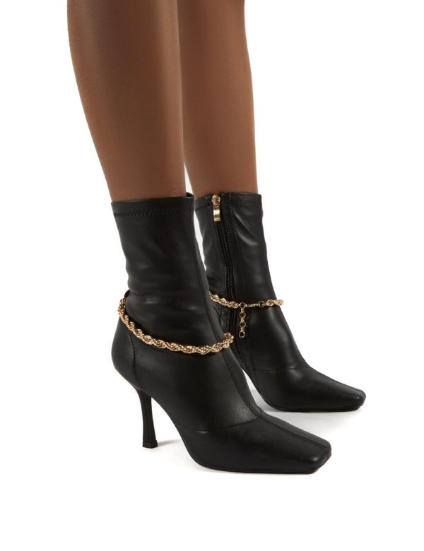 Sacci  Wide Fit Chain Detail Square Toe Stiletto Heel Ankle Boots