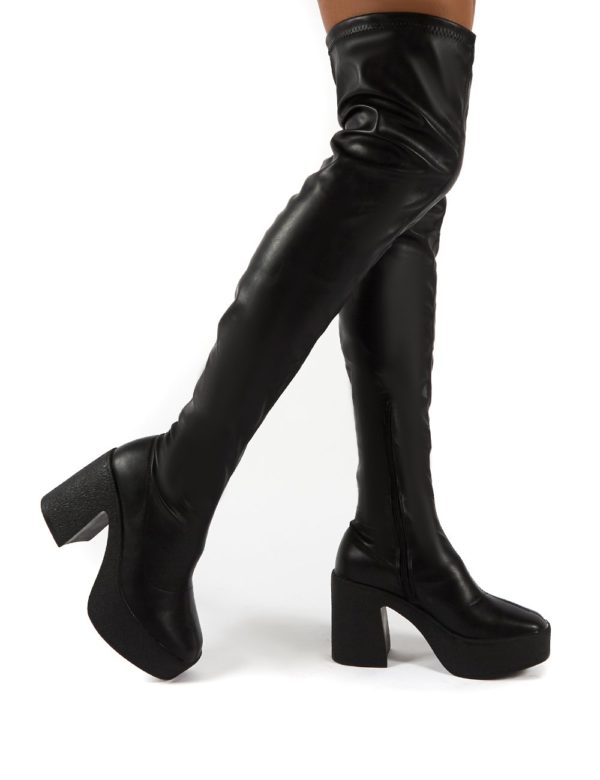 Superb  Pu Block Heeled Over The Knee Boots