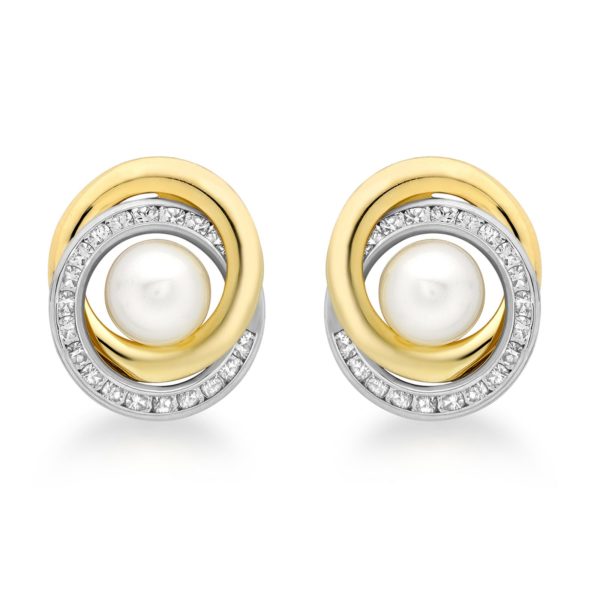9ct Gold Cubic Zirconia And 6mm Pearl Swirl Stud Earrings loving the sales