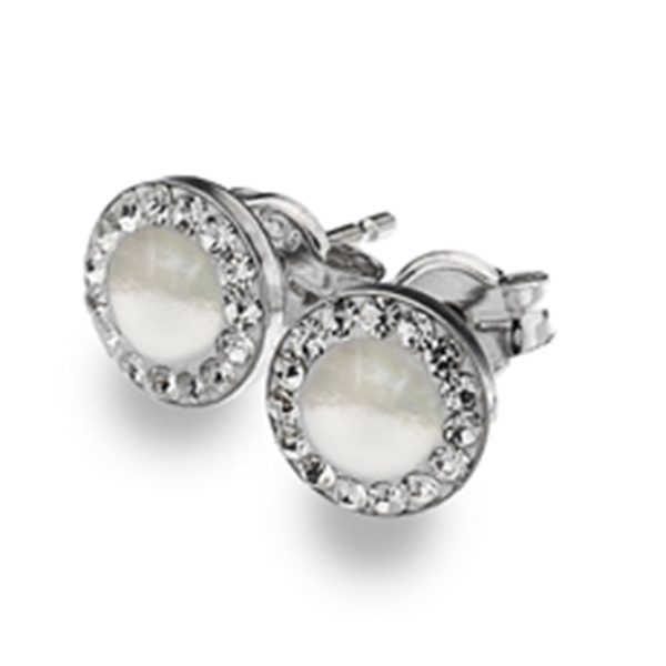 9ct White Gold Cubic Zirconia And Mother Of Pearl Halo Stud Earrings loving the sales