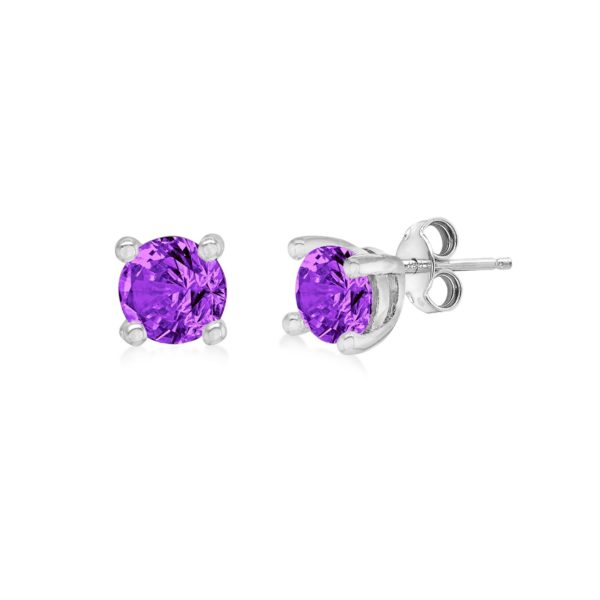 Silver February Purple Cubic Zirconia Stud Earrings loving the sales
