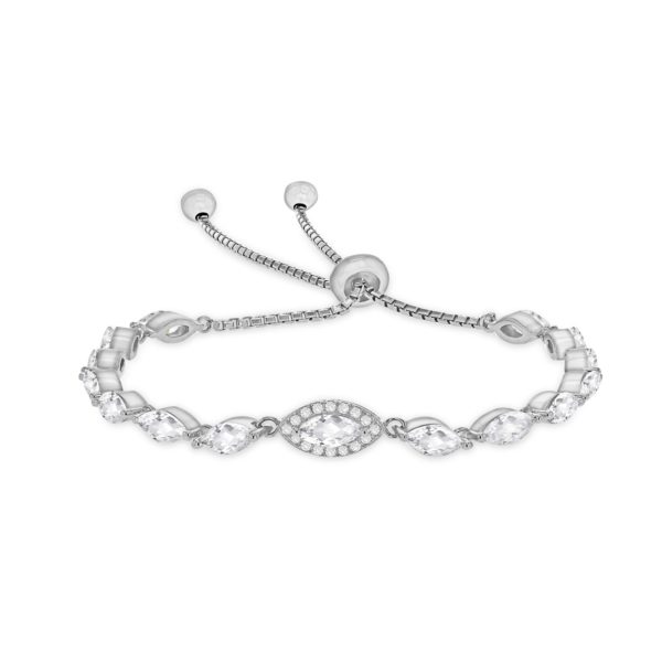 Sterling Silver Cubic Zirconia Marquise Slider 9 Inch Bracelet loving the sales