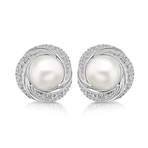 Sterling Silver White Cubic Zirconia And Pearl 12mm Crossover Stud Earrings loving the sales