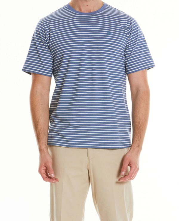 Blue Cream Striped Cotton Jersey Crew Neck T-Shirt Xl loving the sales