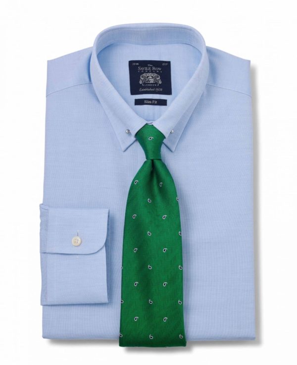 Blue Dobby Slim Fit Pin Collar Shirt - Single Cuff 15 1/2" Standard loving the sales