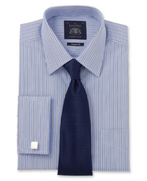Blue Navy White Fine Stripe Classic Fit Single Cuff Shirt 15" Standard Double loving the sales