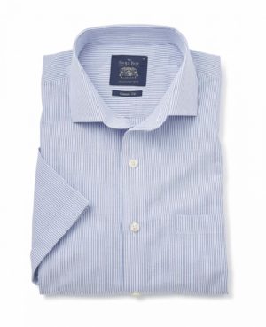 Blue Stripe Seersucker Classic Fit Short Sleeve Shirt Xxl loving the sales