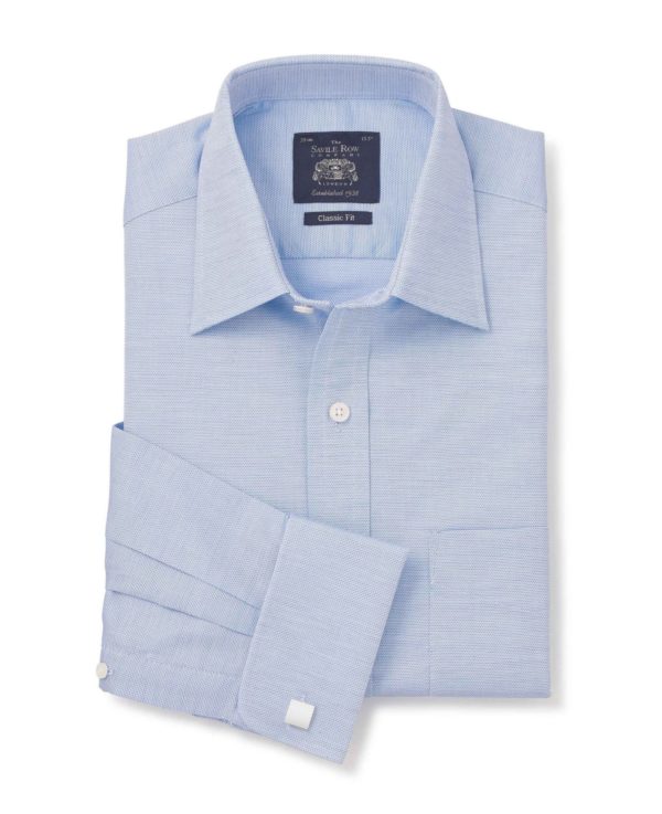 Blue Textured Classic Fit Windsor Collar Shirt - Double Cuff 18" Standard loving the sales