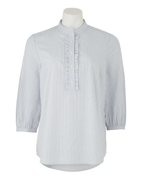 Blue White Cotton Dobby Fine Stripe 3/4 Sleeve Women's Shirt 10 loving the sales
