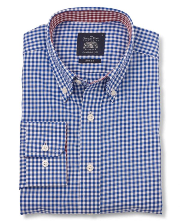 Blue White Gingham Twill Slim Fit Button-Down Casual Shirt S Standard loving the sales