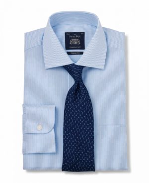 Blue White Stripe Poplin Classic Fit Shirt - Single Cuff 15" Standard loving the sales