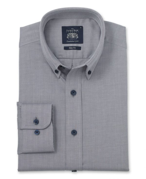 Grey Herringbone Button-Down Slim Fit Casual Shirt L Standard loving the sales