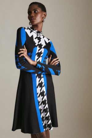 Karen Millen Abstract Jacquard Knitted A Line Dress -