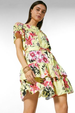 Karen Millen Bold Floral Bardot Woven Dress -