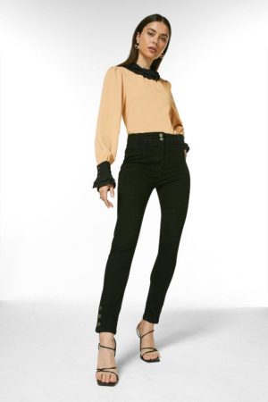 Karen Millen Button Hem High Waist Skinny Jean -