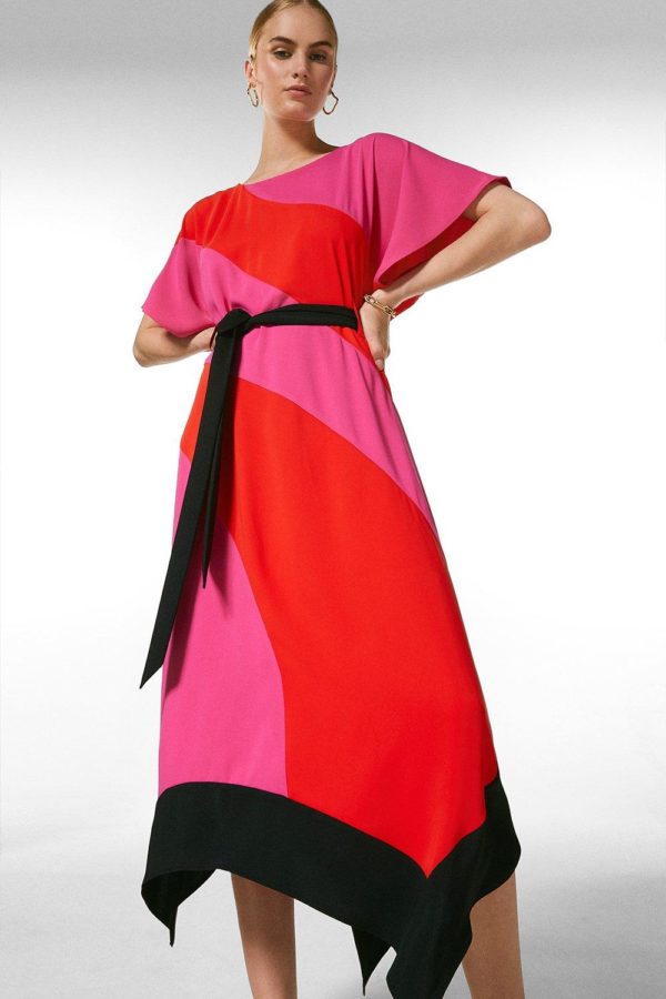 Karen Millen Colourblock Soft Tie Waist Dress -