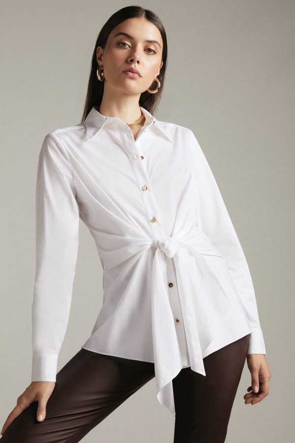 Karen Millen Cotton Poplin Tie Waist Detail Woven Shirt -