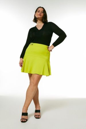 Karen Millen Curve Compact Viscose Flippy Hem Skirt -