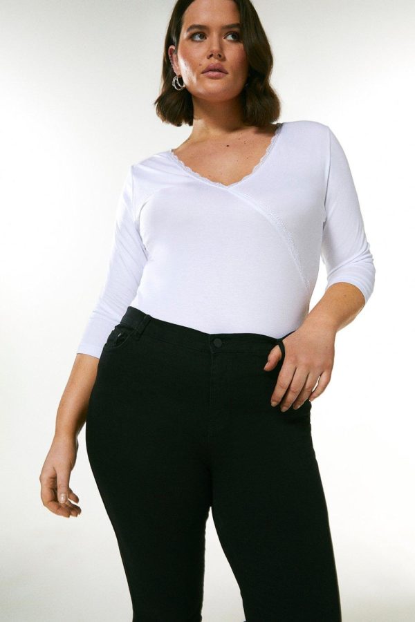 Karen Millen Curve Lace Essential Jersey Wrap Top -