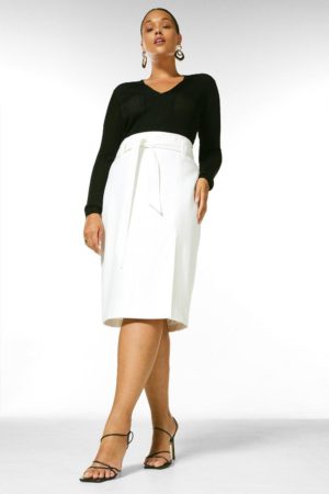 Karen Millen Curve Structured Stretch Tie Belt Skirt -