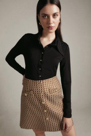 Karen Millen Geo Sparkle Stretch Jacquard A Line Skirt -