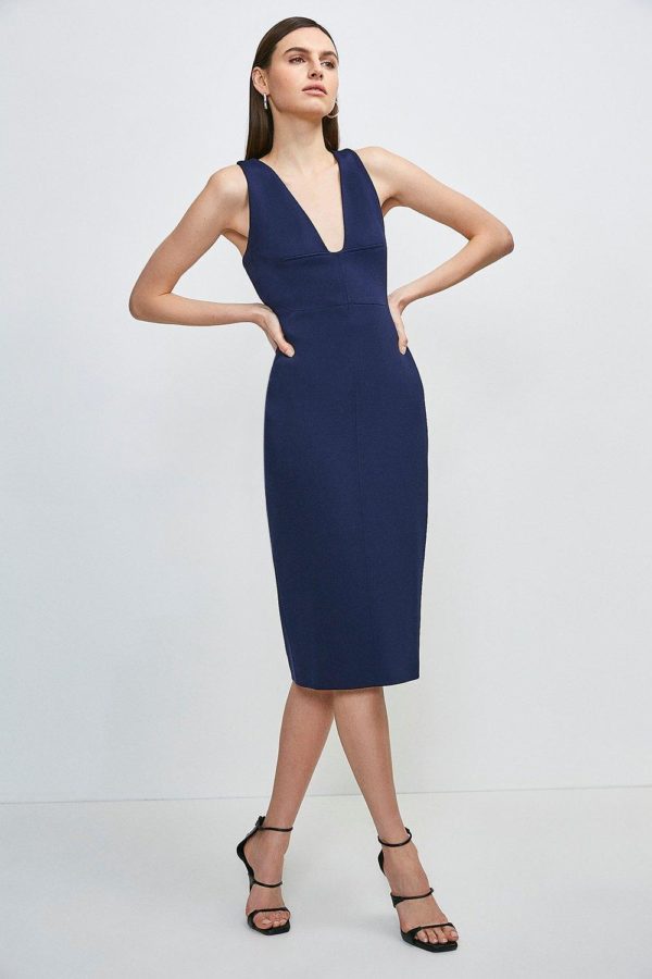 Karen Millen Italian Structured Jersey Plunge Neck Dress -