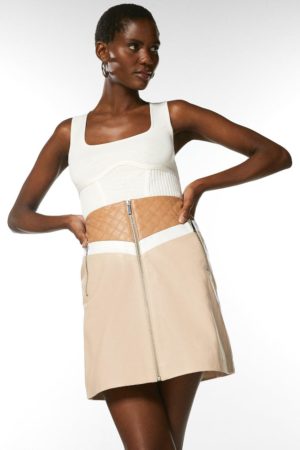 Karen Millen Leather Colourblock Zip Through Mini Skirt