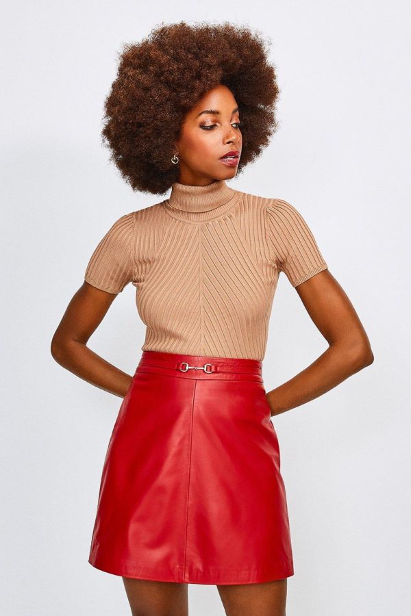 Karen Millen Leather Snaffle Trim Mini Skirt -