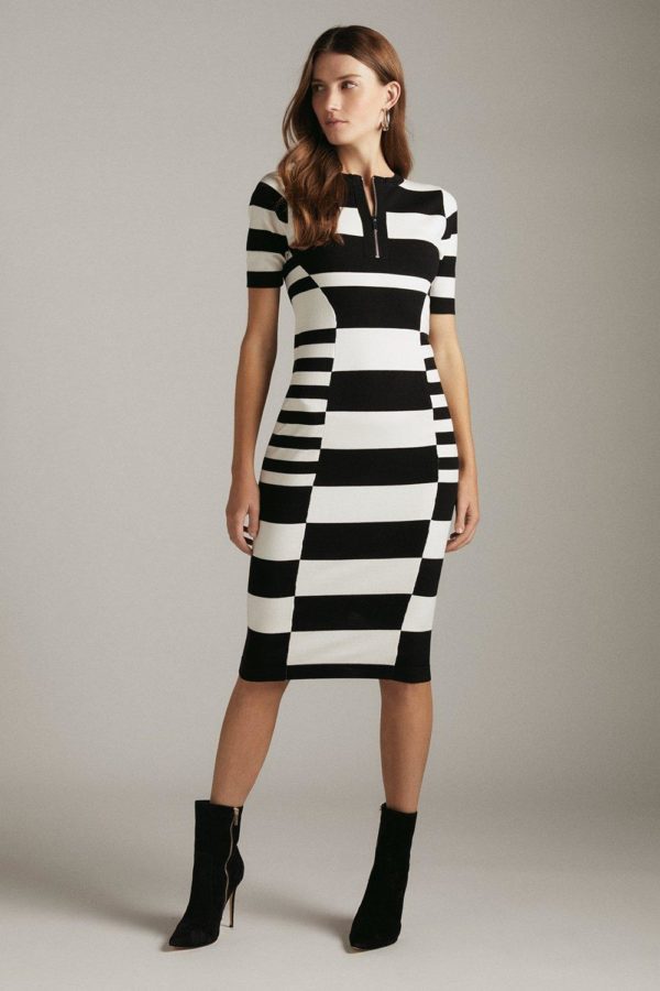 Karen Millen Mono Stripe Knitted Dress -