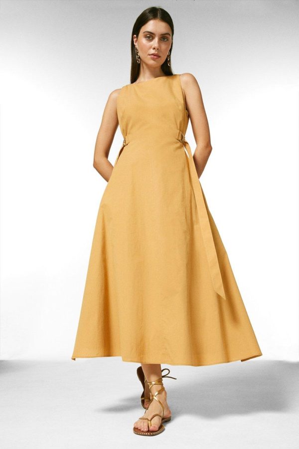 Karen Millen Polished Cotton Cutout Back Midi Dress -