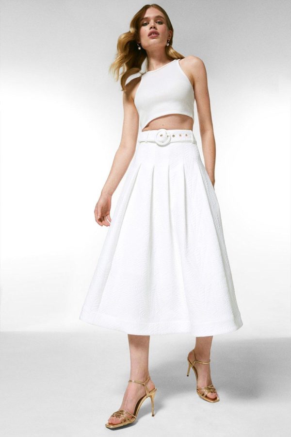 Karen Millen Textured Woven Belted Skirt -