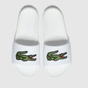Lacoste White & Green Croco Slide Sandals loving the sales
