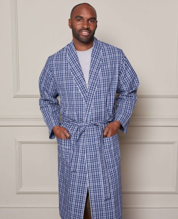 Navy Blue White Checked Cotton Dressing Gown L loving the sales