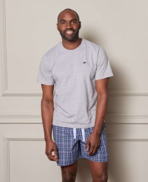 Navy Blue White Checked Cotton Lounge Shorts M loving the sales