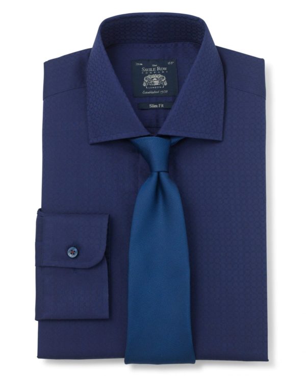 Navy Jacquard Slim Fit Shirt - Single Cuff 16 1/2" Standard loving the sales