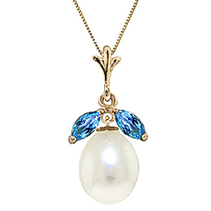 Pearl & Blue Topaz Pear Drop Pendant Necklace In 9ct Gold loving the sales