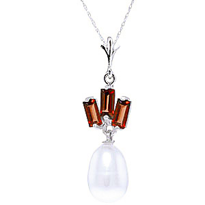 Pearl & Garnet Ternary Pendant Necklace In 9ct White Gold loving the sales