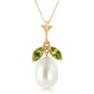 Pearl & Peridot Pear Drop Pendant Necklace In 9ct Gold loving the sales