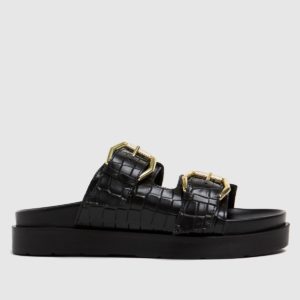 Schuh Black Tash Chunky Buckle Footbed Sandals loving the sales